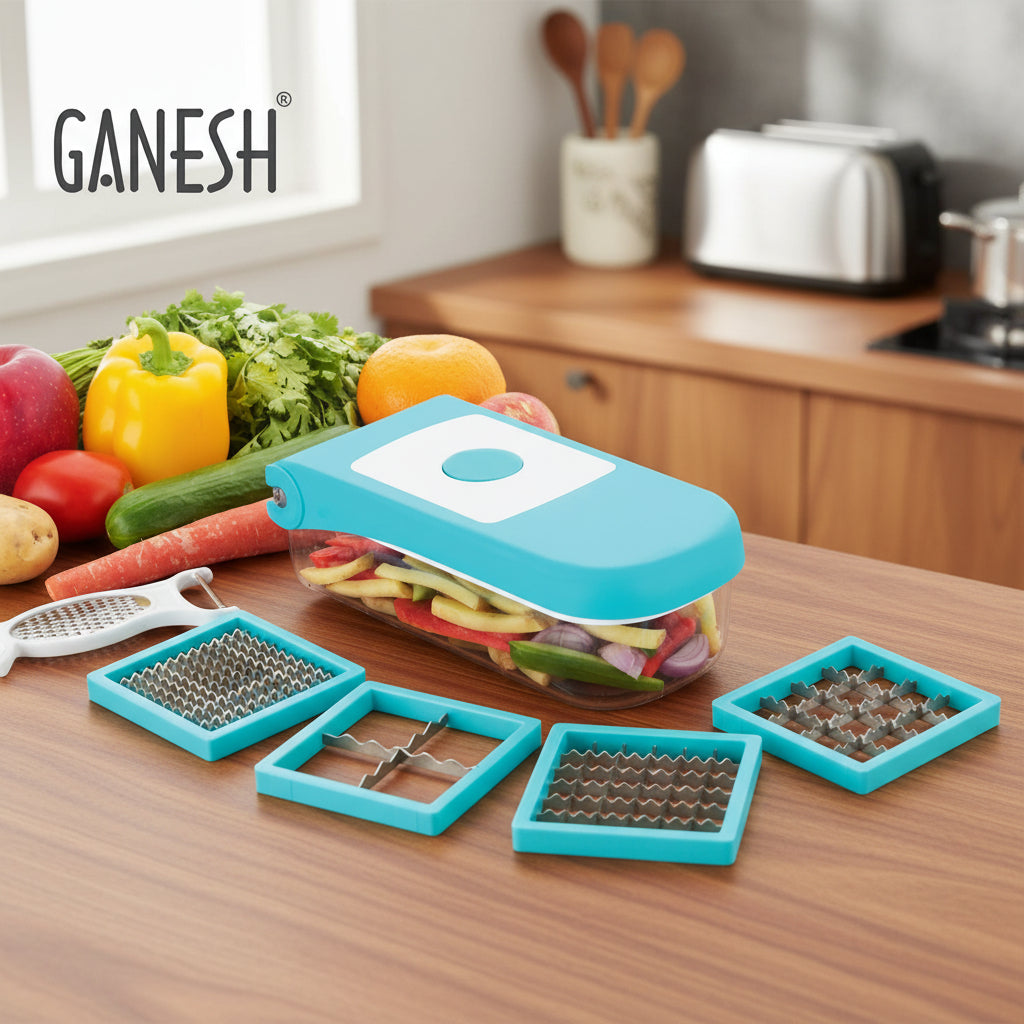 8108 Ganesh 7 In 1 Plastic Vegetable Dicer Blue