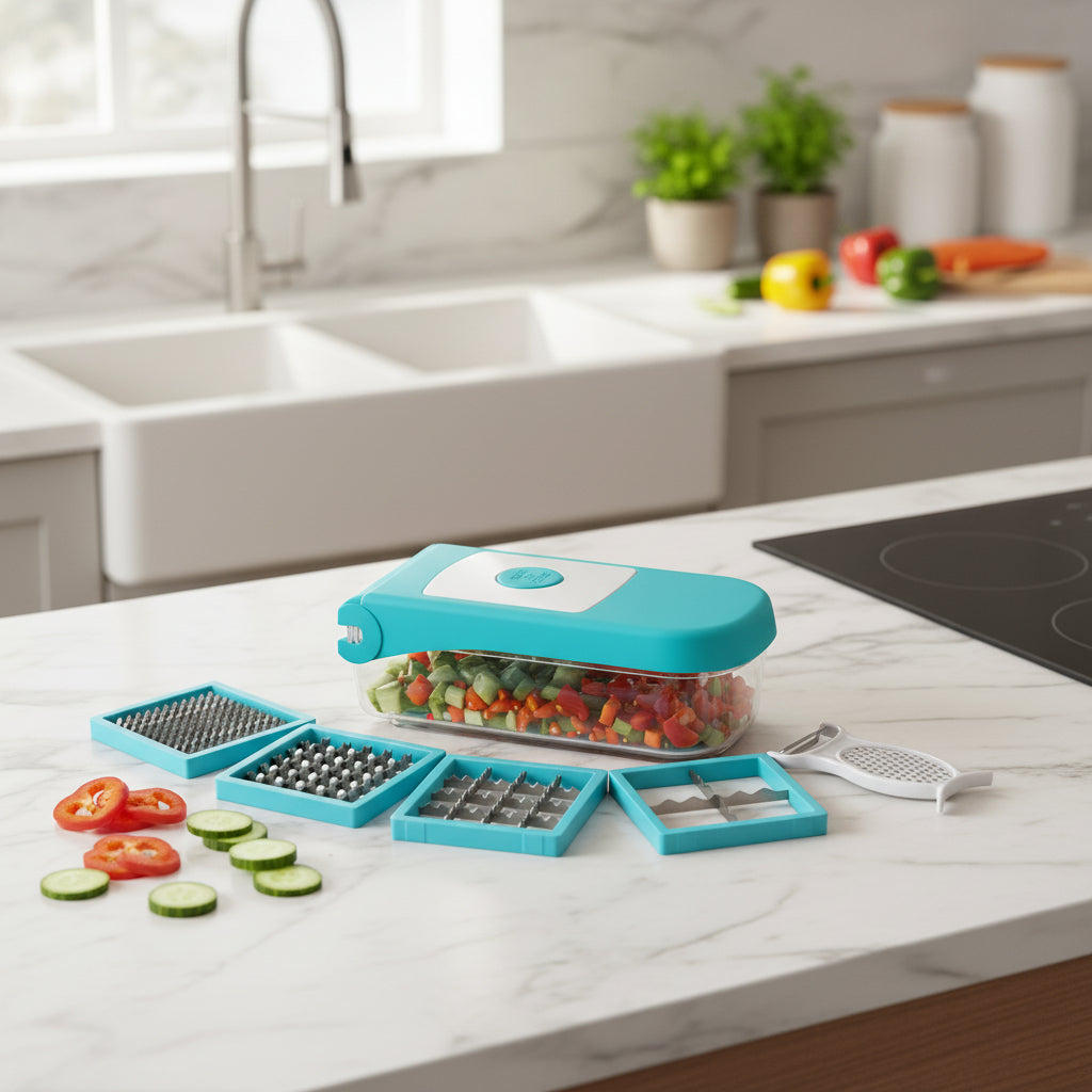 8108 Ganesh 7 In 1 Plastic Vegetable Dicer Blue