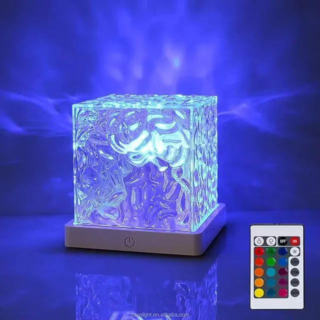 Dynamic Rotating Water Ripple Night Light | Color Changing Crystal Lamp with Remote