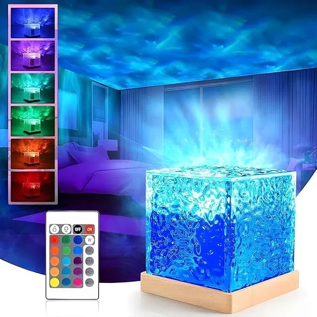 Dynamic Rotating Water Ripple Night Light | Color Changing Crystal Lamp with Remote